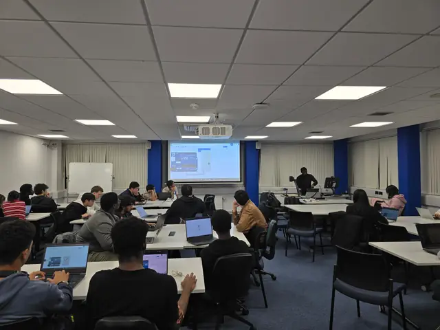RoboSoc workshop with students learning robotics together